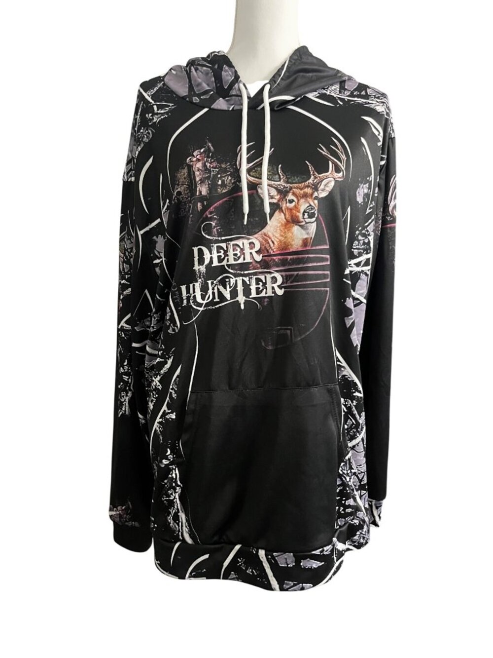 Deer Hunter Black Camo Graphic Pullover Hoodie W/ Front Pocket Unisex XXL